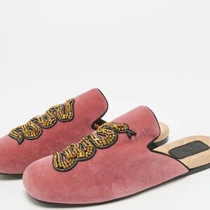 Gucci pink velvet snake Pink Beaded Mule slipper 38